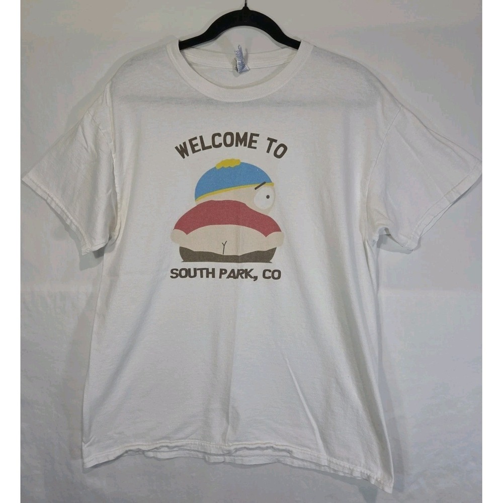 Gildan Welcome to South Park T-Shirt Mens Large‎ White Graphic Cartman Mooning
